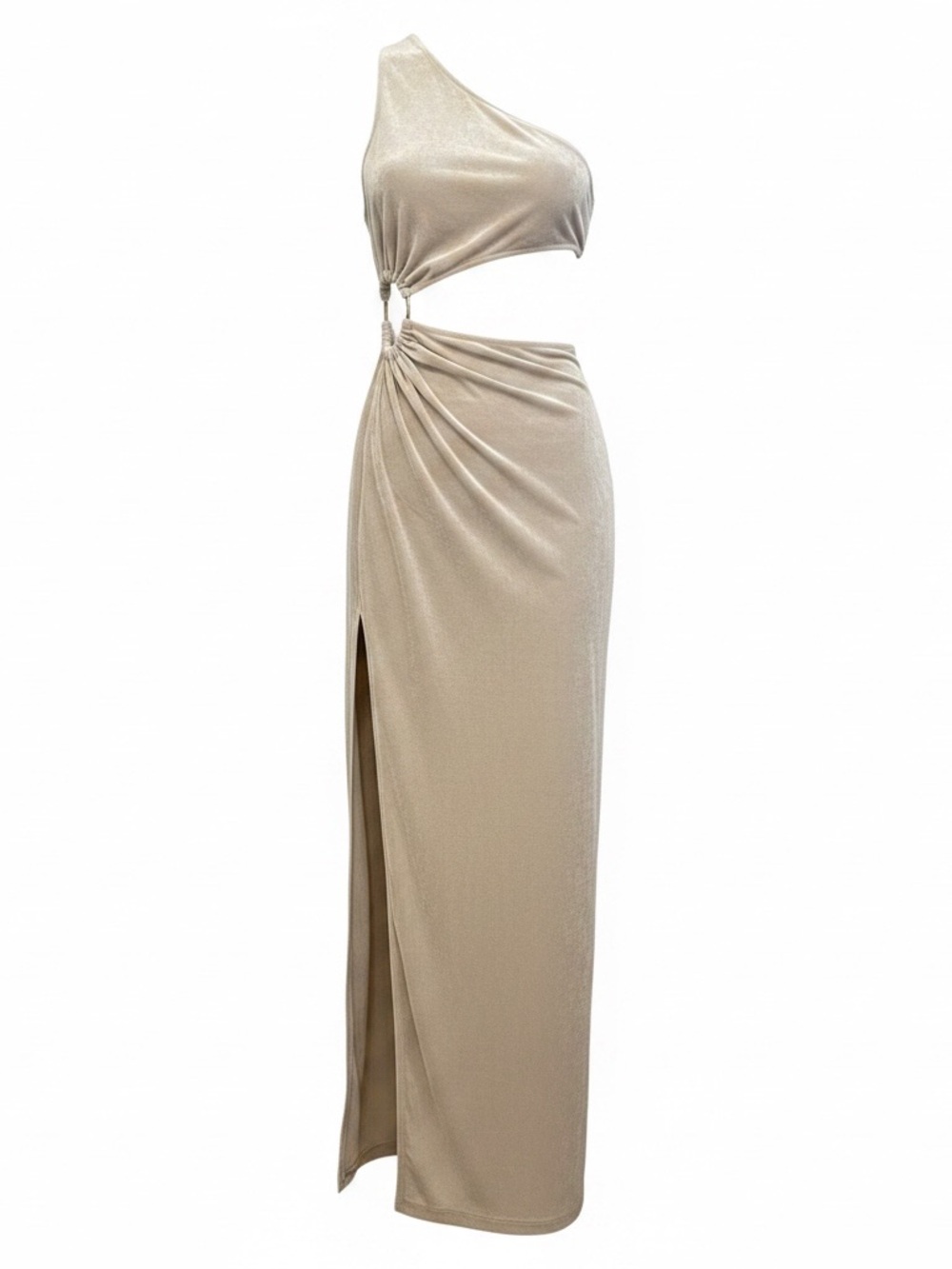 SHEIN One-Shoulder Cutout Maxi Dress in Champagne Gold